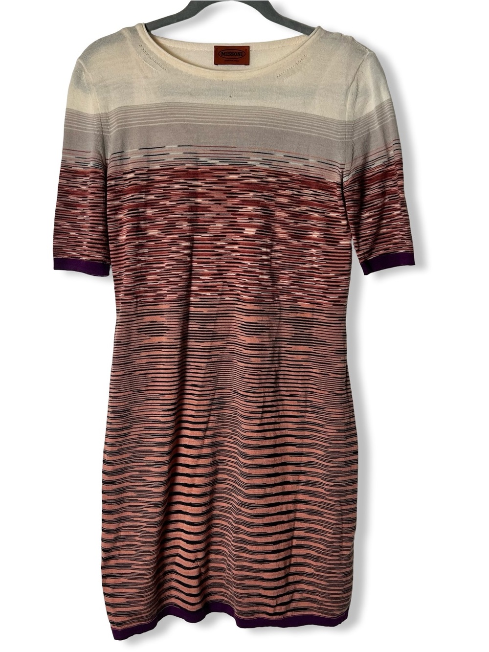Missoni Womens Ombre Stripe Wool Knit Sweater Dress Ivory Pink Made In Italy S/M